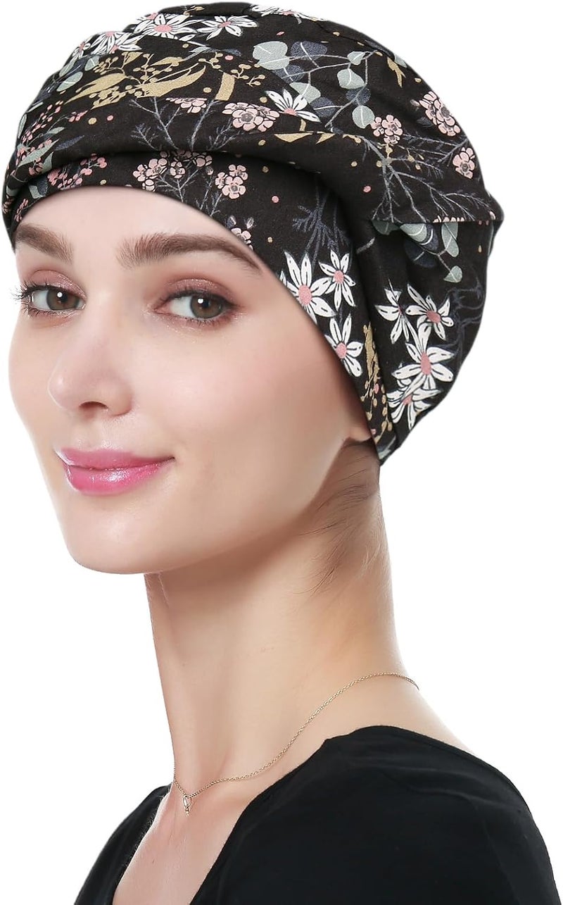 Alnorm 100% Cotton Fashion Headwear Chemo Caps with Stretchy Band for Hair Loss Women - Image 3